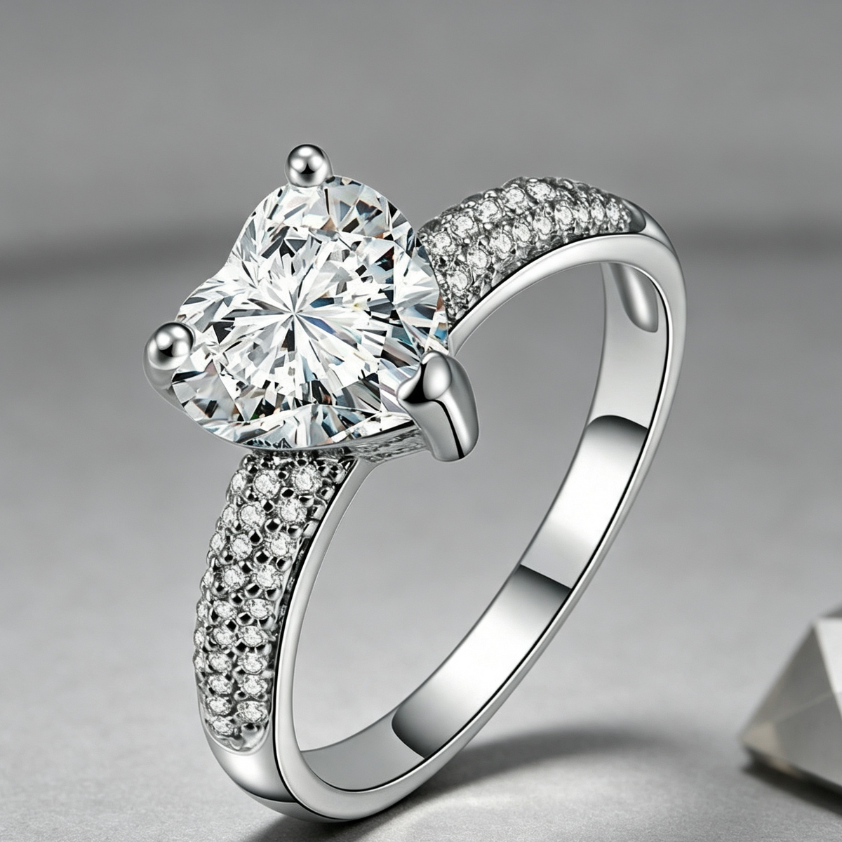 Heart-shaped Zircon Ring White Gold-plated Heart-shaped Diamond Ring