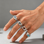 European And American Fashion Cool Pleated Lava Metal Gemstone Ring For Men