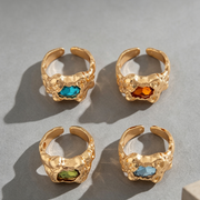 European And American Fashion Cool Pleated Lava Metal Gemstone Ring For Men