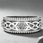 14k Plated White Diamond Ring Hollow Pattern Wedding Ring