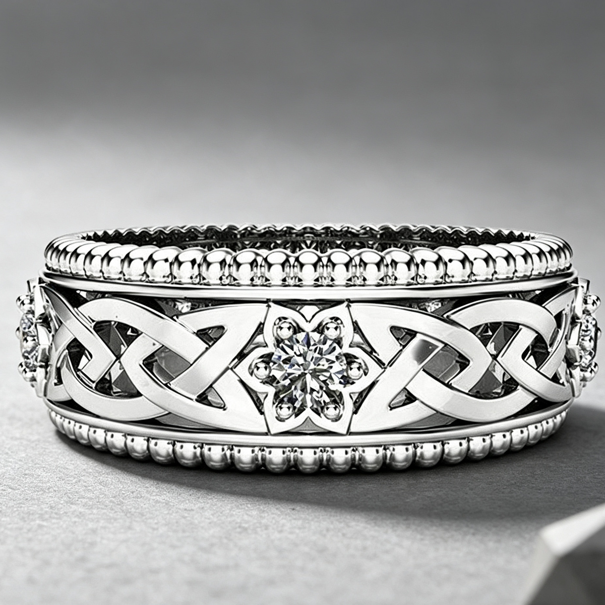 14k Plated White Diamond Ring Hollow Pattern Wedding Ring