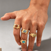 European And American Fashion Cool Pleated Lava Metal Gemstone Ring For Men