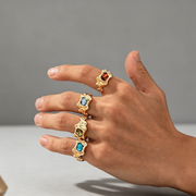 European And American Fashion Cool Pleated Lava Metal Gemstone Ring For Men