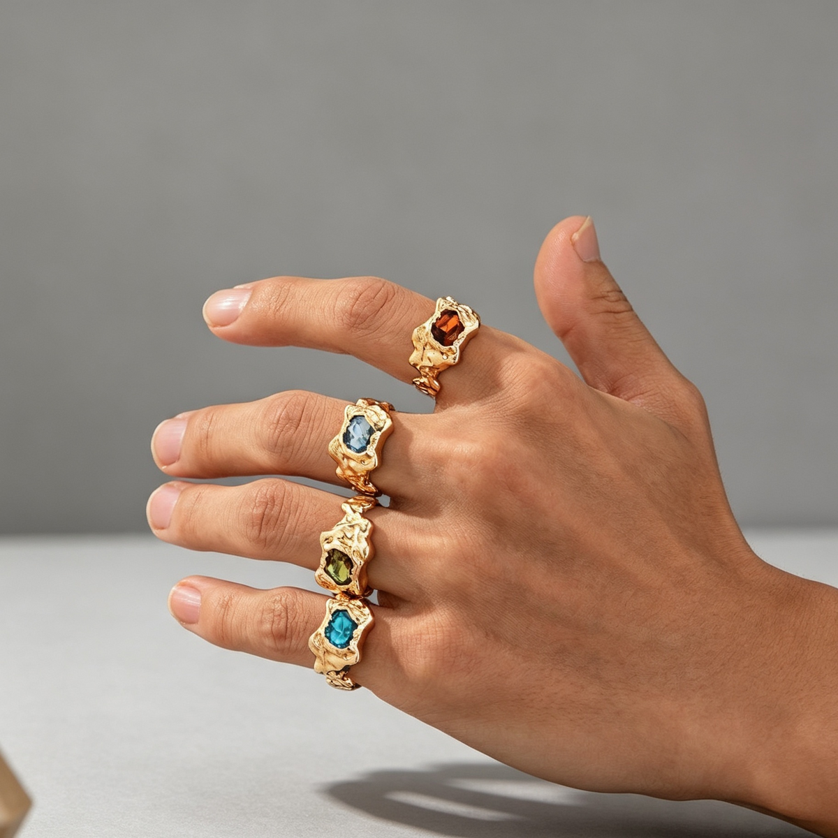 European And American Fashion Cool Pleated Lava Metal Gemstone Ring For Men