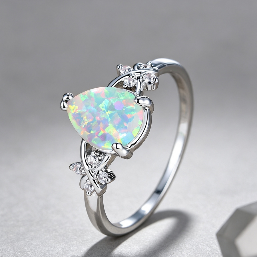 Drop-shaped Inlaid Diamond Flower Ring