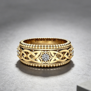 14k Plated White Diamond Ring Hollow Pattern Wedding Ring
