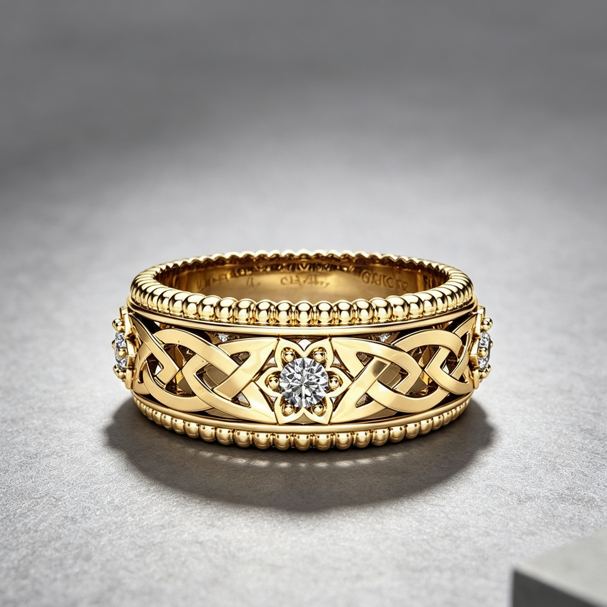 14k Plated White Diamond Ring Hollow Pattern Wedding Ring