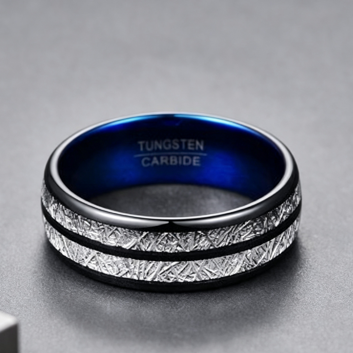 Wedding Band 8mm Width Men Women Rings Accessories Black Blue Tungsten Carbide Rings Couple Anillos Fashion Jewelry