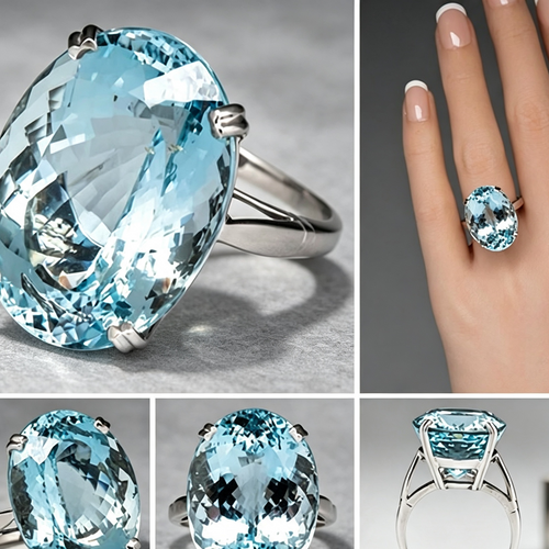 European and American fashion hot engagement engagement diamond ring diamond inlaid sea blue Topaz ring jewelry