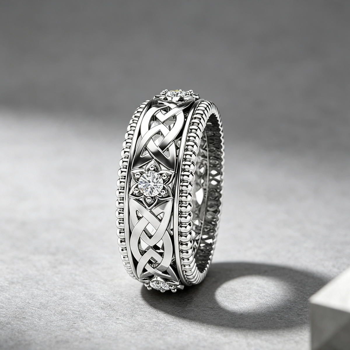 14k Plated White Diamond Ring Hollow Pattern Wedding Ring