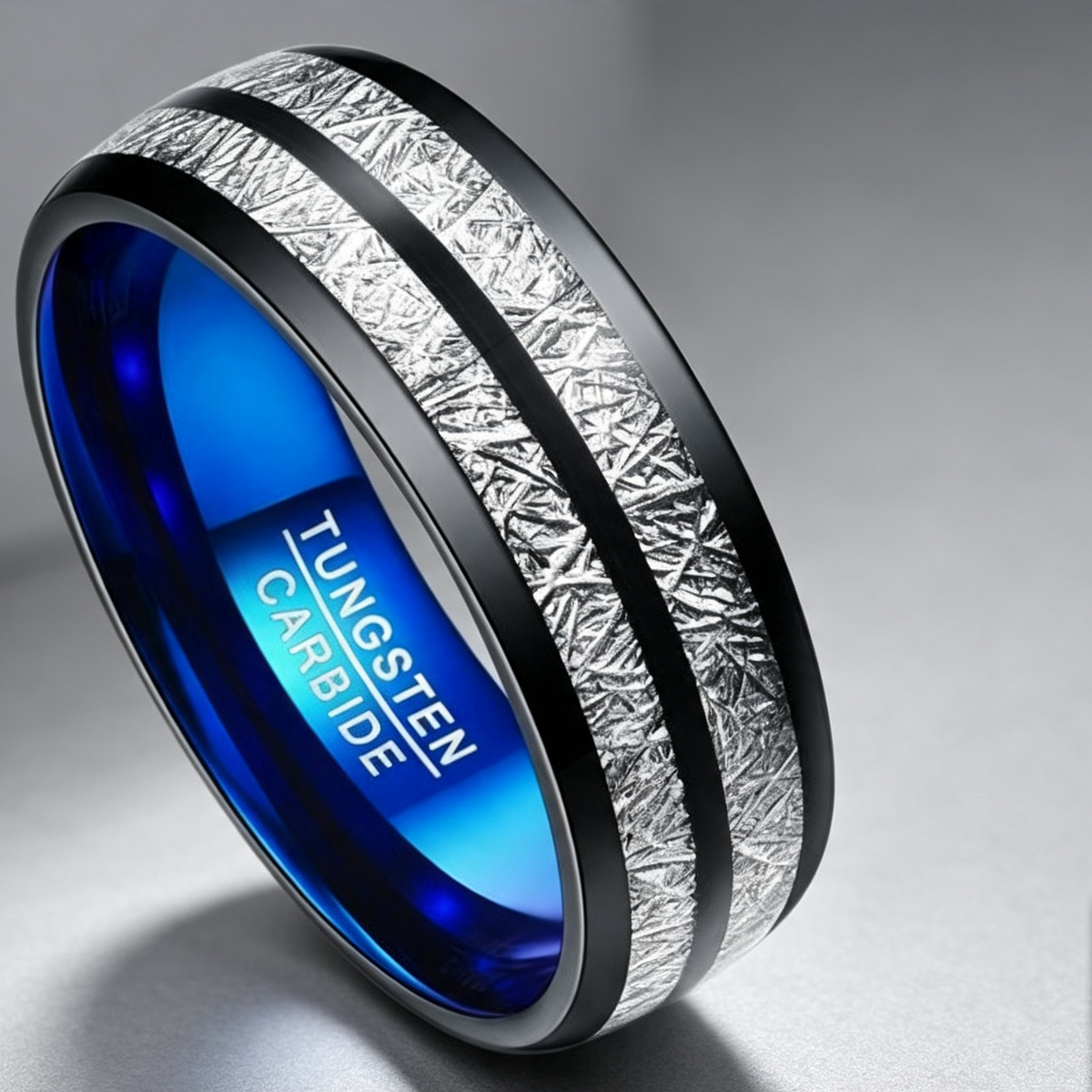 Wedding Band 8mm Width Men Women Rings Accessories Black Blue Tungsten Carbide Rings Couple Anillos Fashion Jewelry