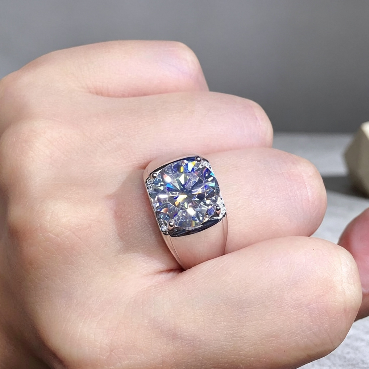 Men's 5 Karat Eight Hearts And Eight Arrows Plated PT950 Simulation Moissanite Open Ring