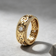 14k Plated White Diamond Ring Hollow Pattern Wedding Ring