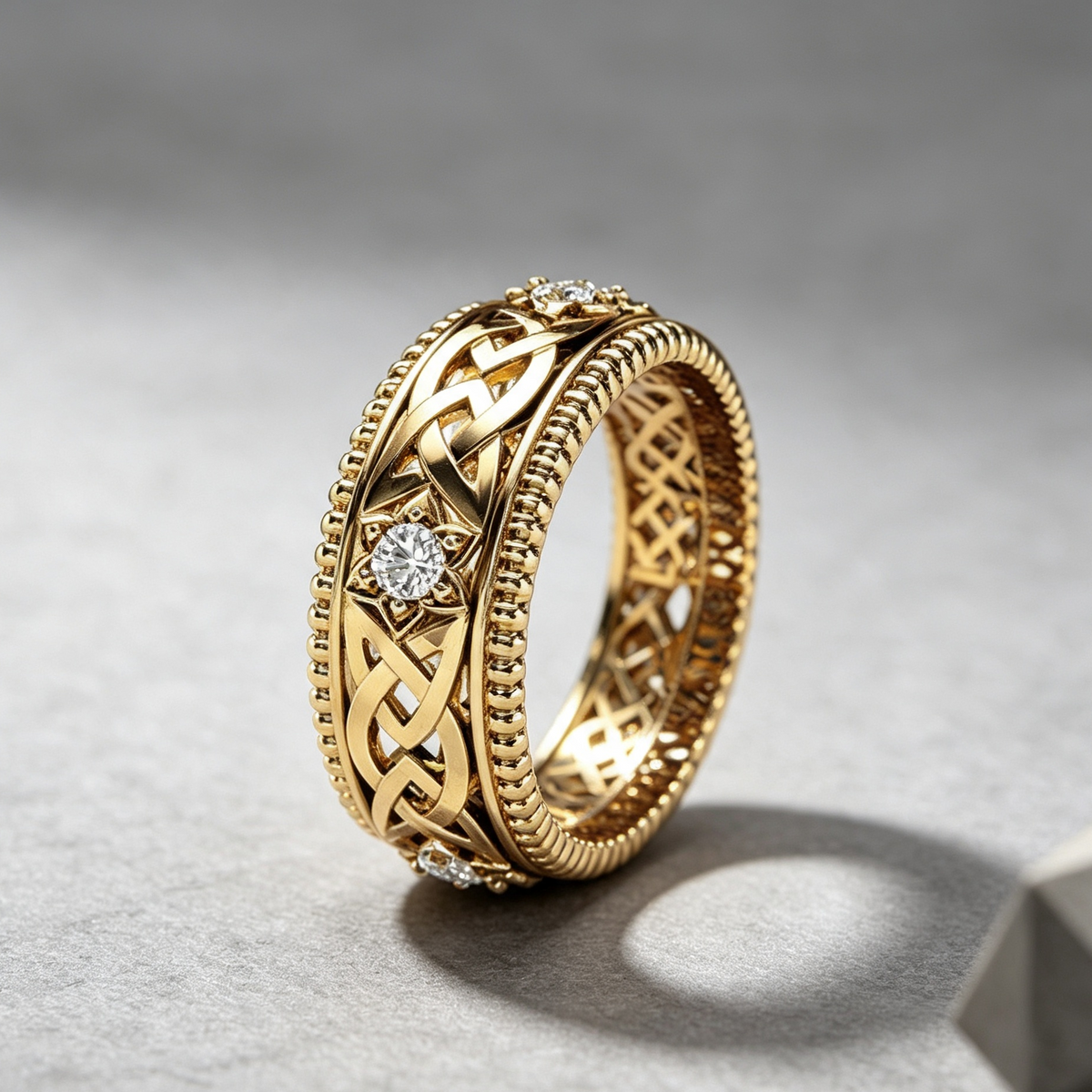 14k Plated White Diamond Ring Hollow Pattern Wedding Ring