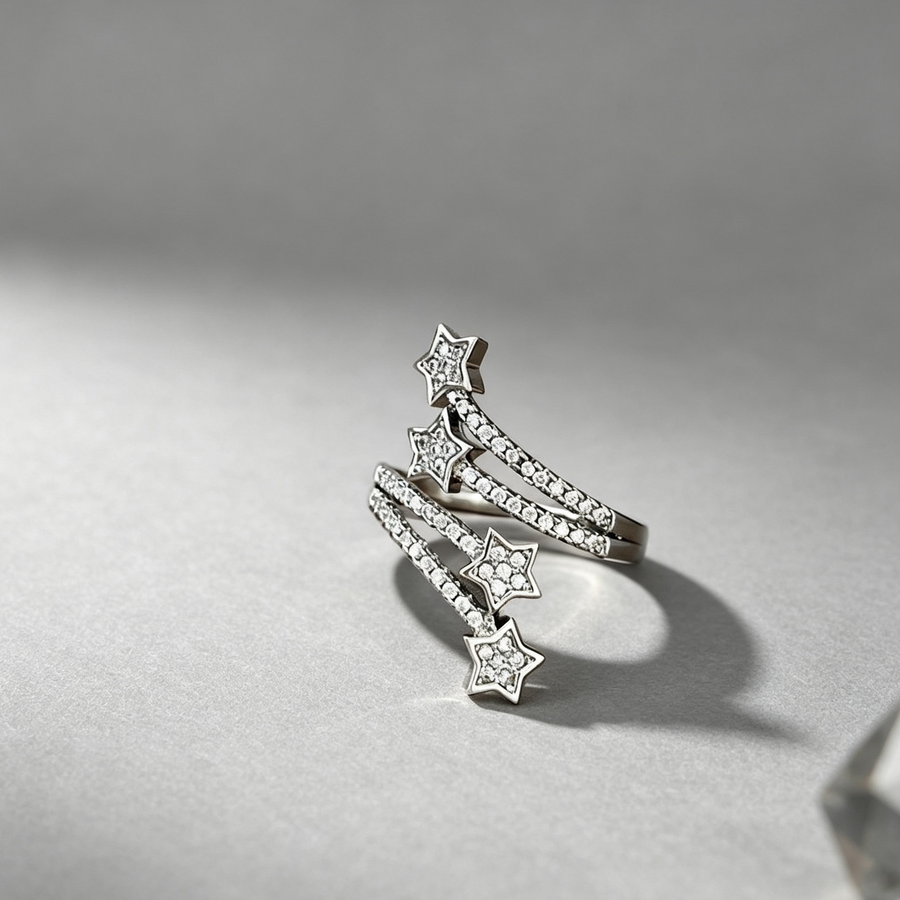 Multi  Layer Micro-inlaid Five-pointed Star Zircon Ring