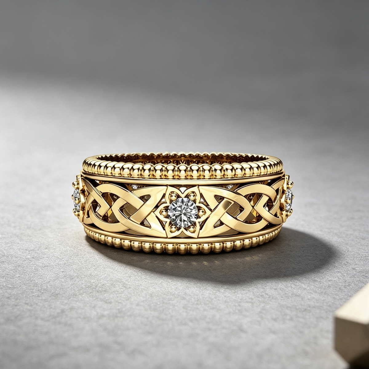 14k Plated White Diamond Ring Hollow Pattern Wedding Ring
