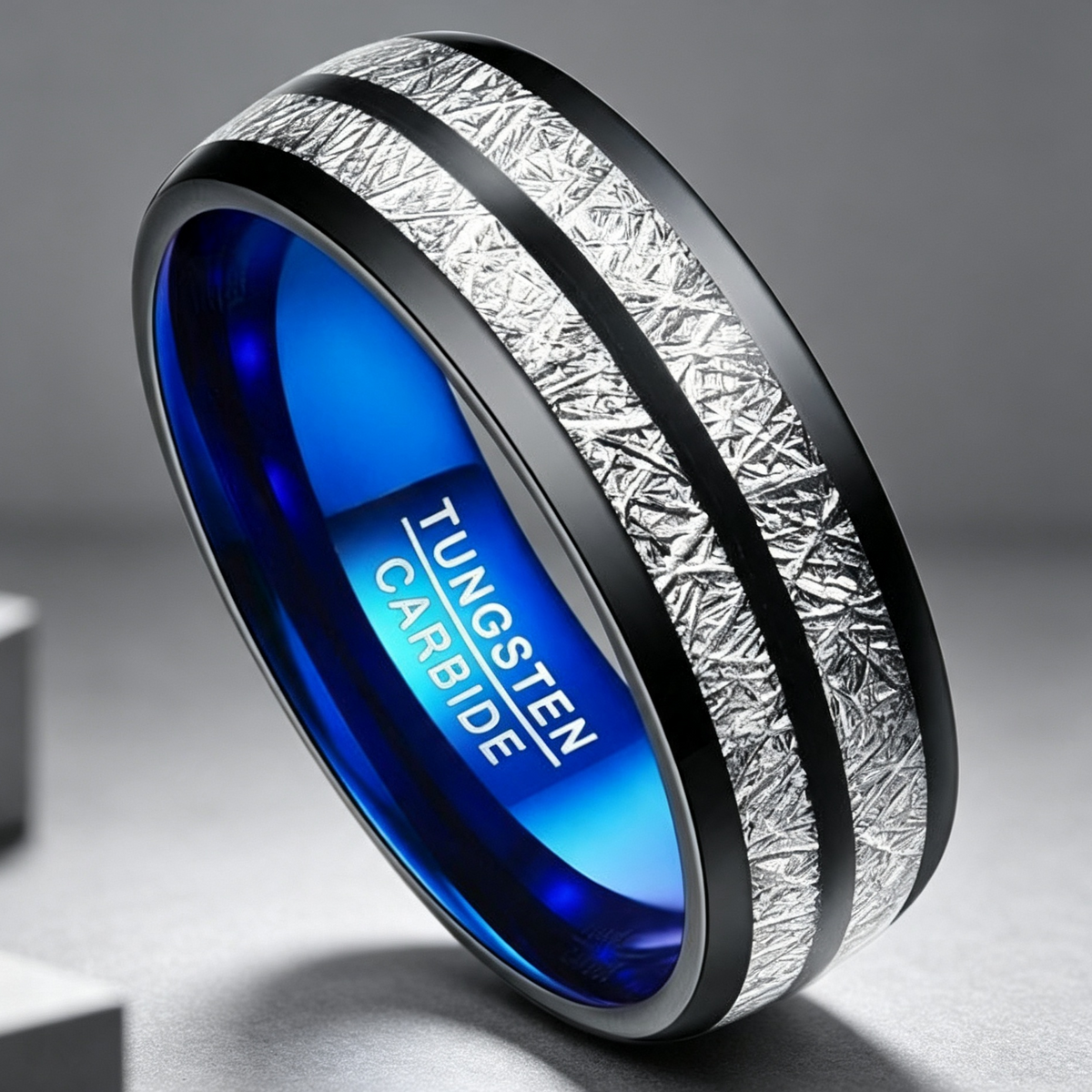 Wedding Band 8mm Width Men Women Rings Accessories Black Blue Tungsten Carbide Rings Couple Anillos Fashion Jewelry