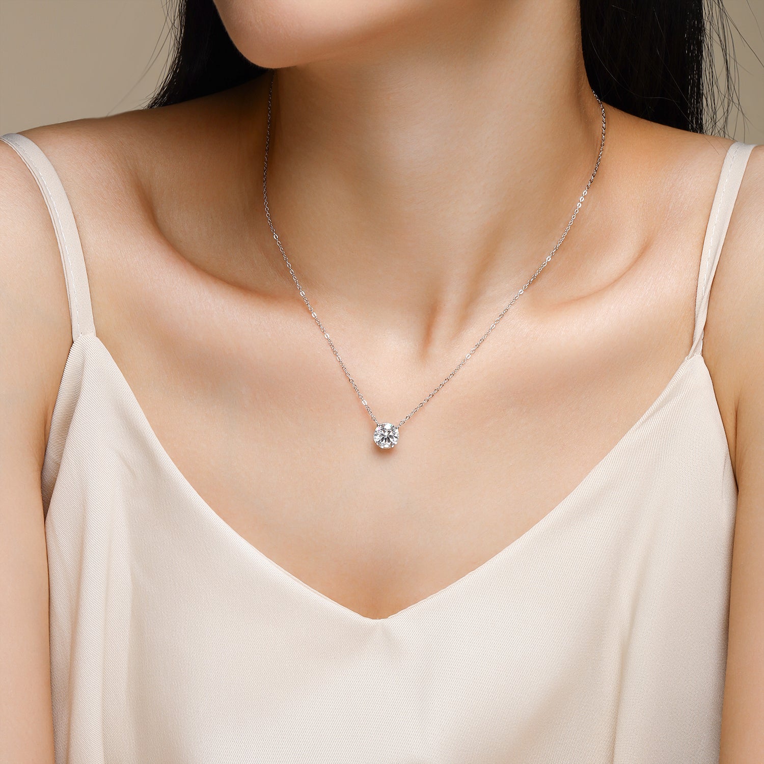 Love Of Time Solitaire Pendant — 2-Carat Moissanite & Platinum-Plated Sterling Silver