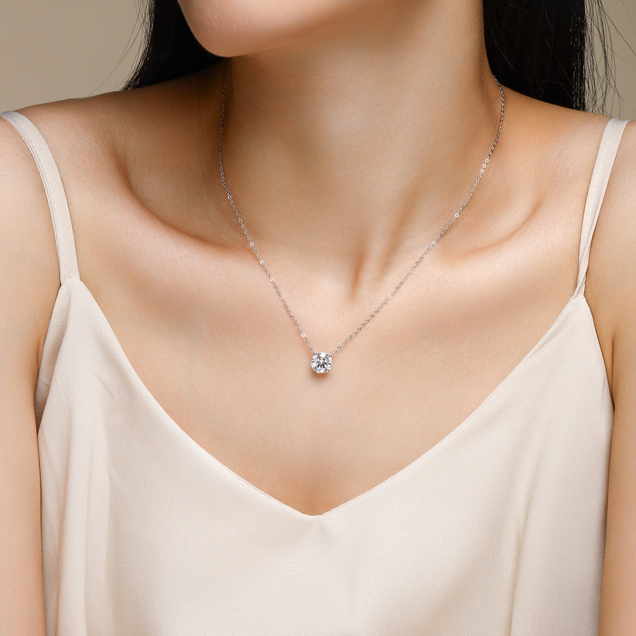 Love Of Time Solitaire Pendant — 2-Carat Moissanite & Platinum-Plated Sterling Silver