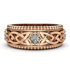 14k Plated White Diamond Ring Hollow Pattern Wedding Ring