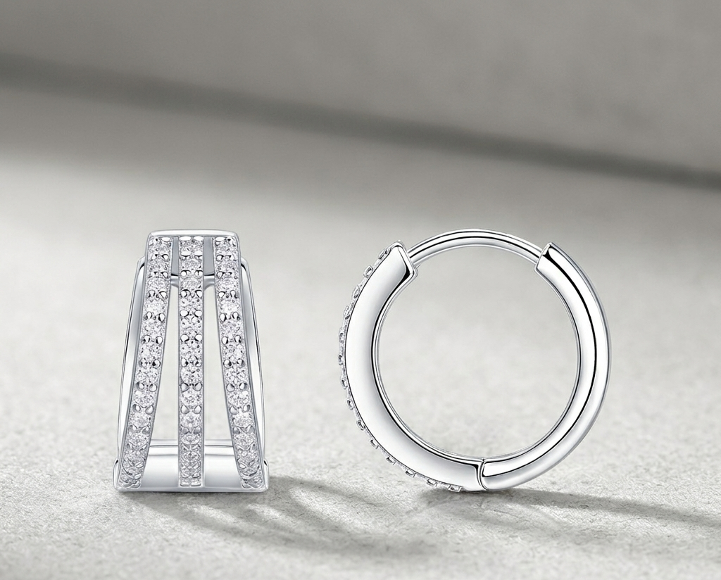 Human March Luxury Fashion Diamond Earrings Stud Inlaid With Mosan Diamond Silver Jewelry