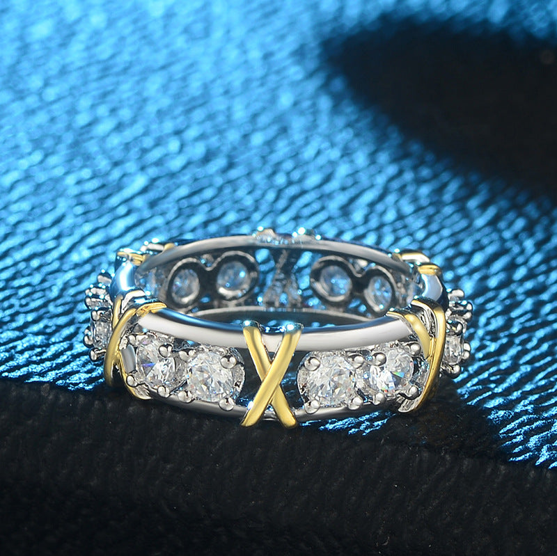Europe and the United States zircon two-color ring ladies color separation Zircon engagement jewelry