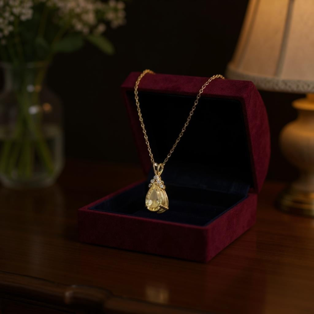 18K Yellow Gold Over Sterling Silver Citrine & Diamond Necklace