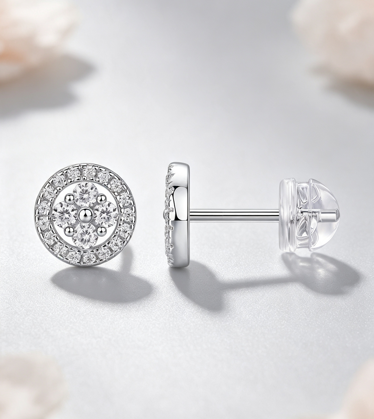 Silver Osmanthus - Fashionable And Luxurious Diamond Jewelry Earrings Set With Moissanite S925 Sterling Silver And Platinum-plated Stud Earrings