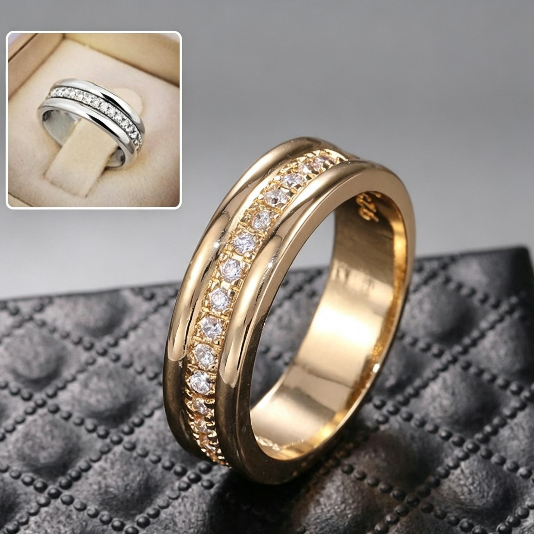 Simple Golden Sliver Rhinestones Ring Copper Plated RIngs Fashion Jewellery