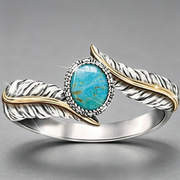 Zhen Rong wish hot selling new products, European and American extravagant inlaid Green Turquoise feather ring color ring party engagement ring