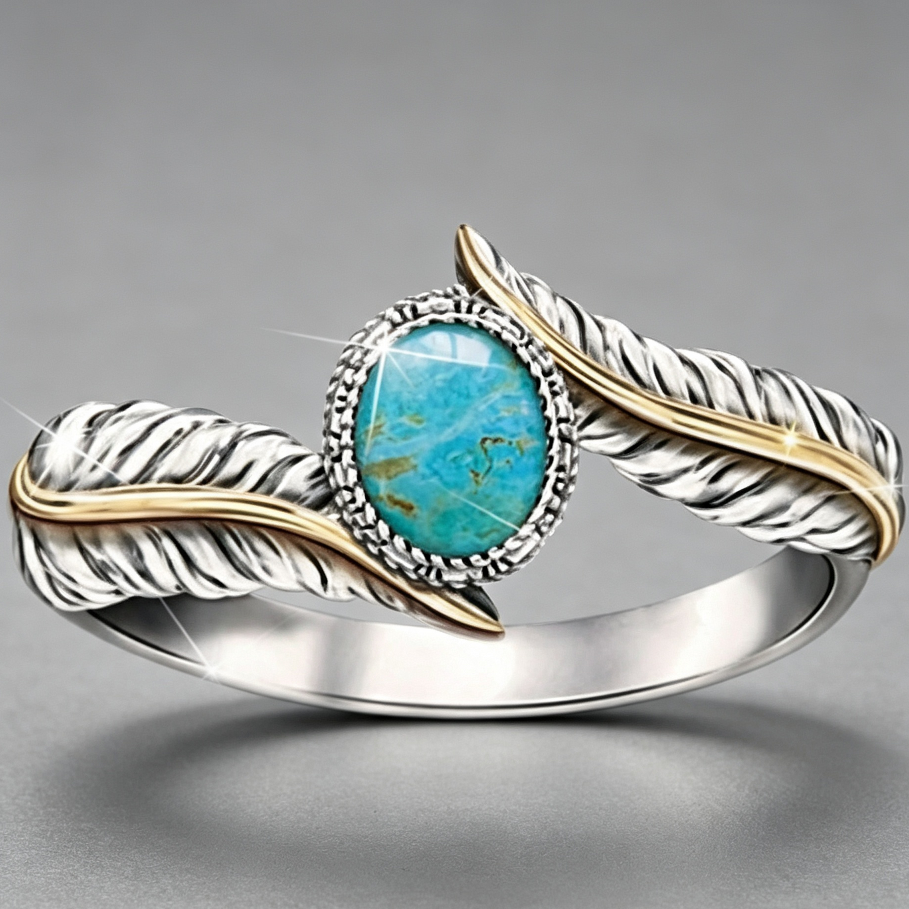 Zhen Rong wish hot selling new products, European and American extravagant inlaid Green Turquoise feather ring color ring party engagement ring