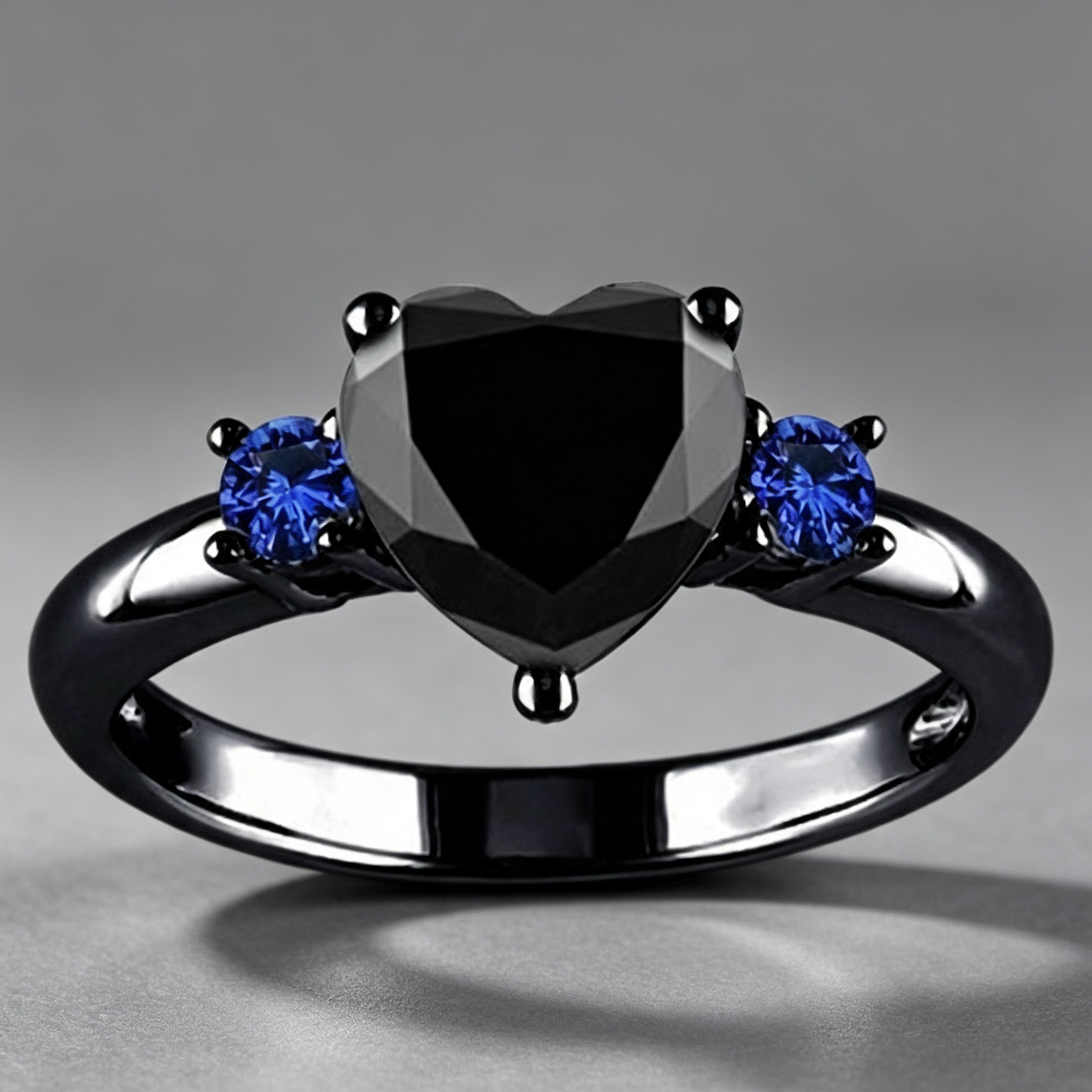 New European and American love shaped ring plated 925 silver black gold black gun color ring engagement jewelry