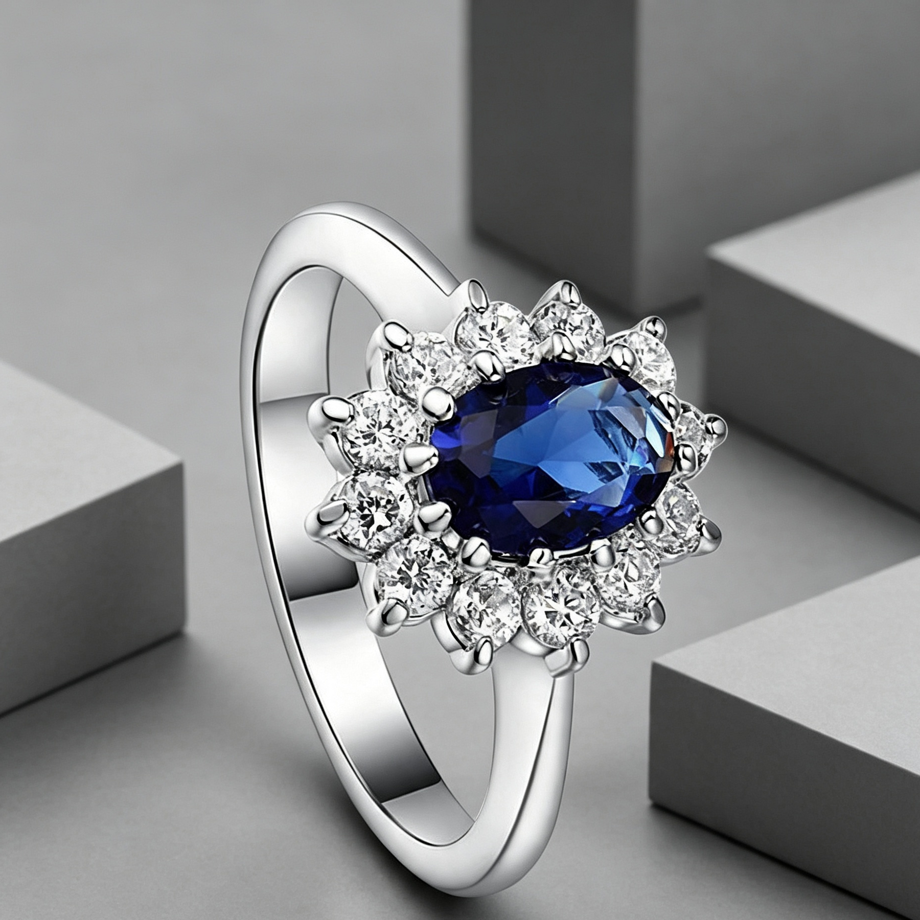 High-end foreign explosions jewelry Europe and the United States popular engagement ring high-grade blue zircon gold ring
