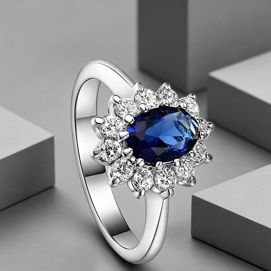 High-end foreign explosions jewelry Europe and the United States popular engagement ring high-grade blue zircon gold ring