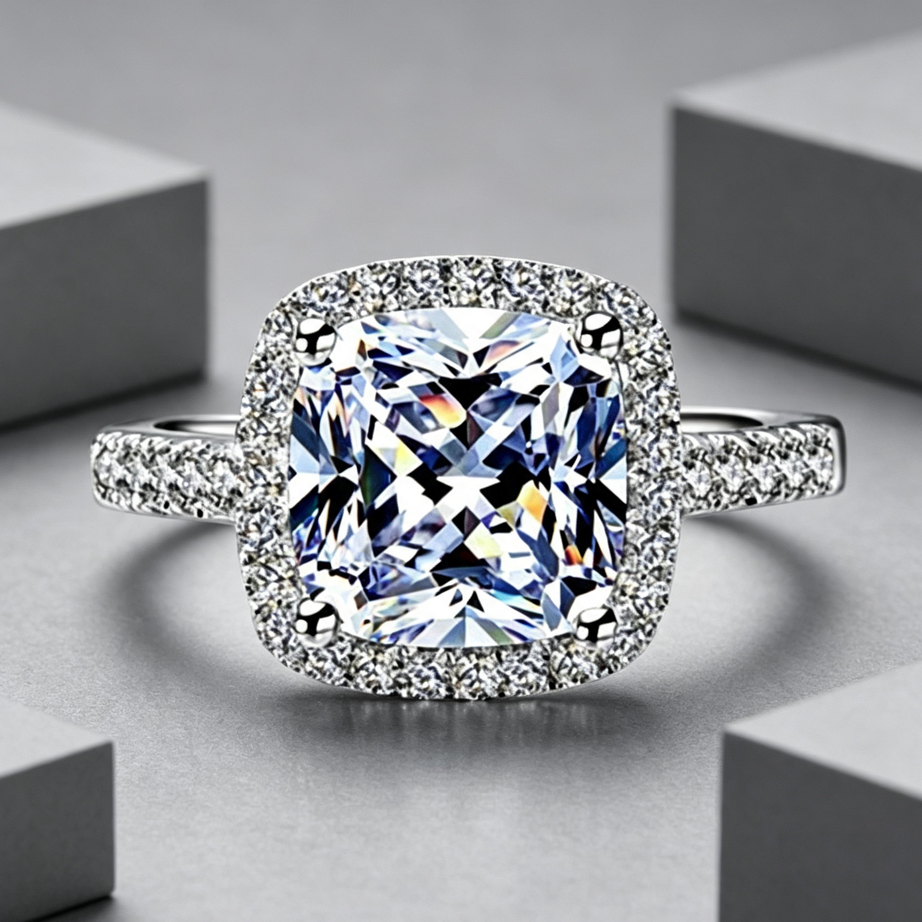 Ladies Moissanite 1 Carat Diamond Ring Luxury Round Diamond Princess Square Ring