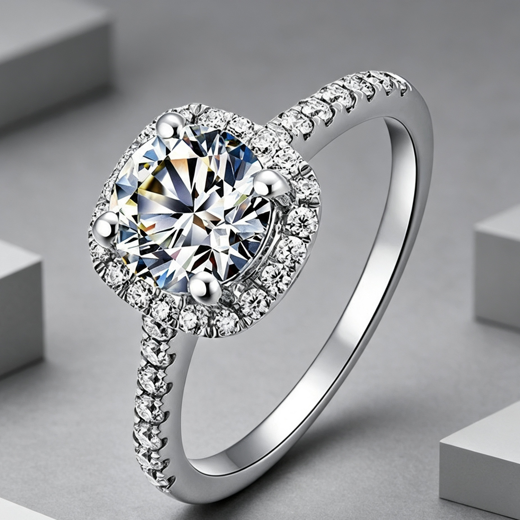 Ladies Moissanite 1 Carat Diamond Ring Luxury Round Diamond Princess Square Ring