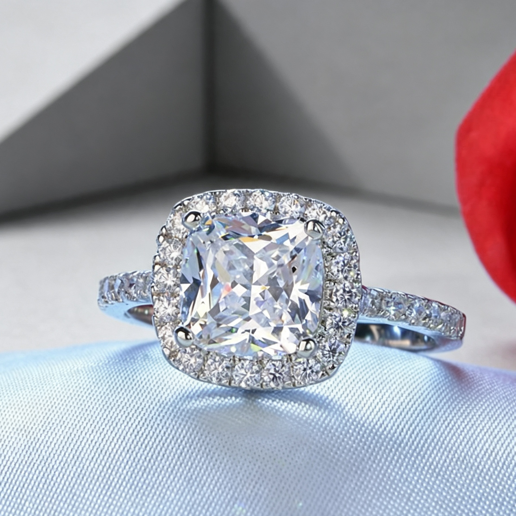 Ladies Moissanite 1 Carat Diamond Ring Luxury Round Diamond Princess Square Ring