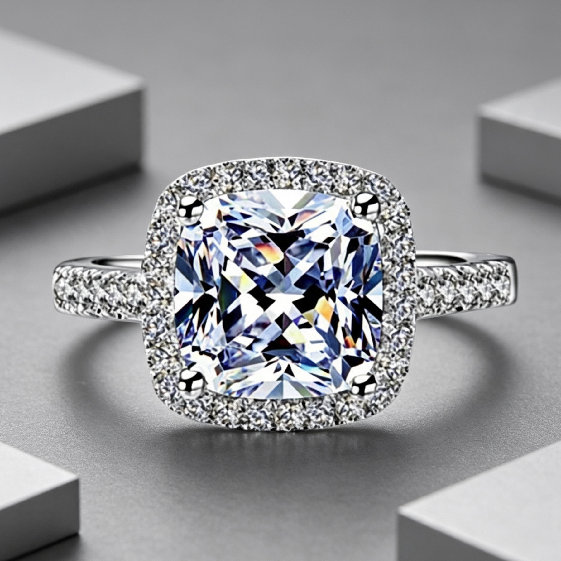 Ladies Moissanite 1 Carat Diamond Ring Luxury Round Diamond Princess Square Ring