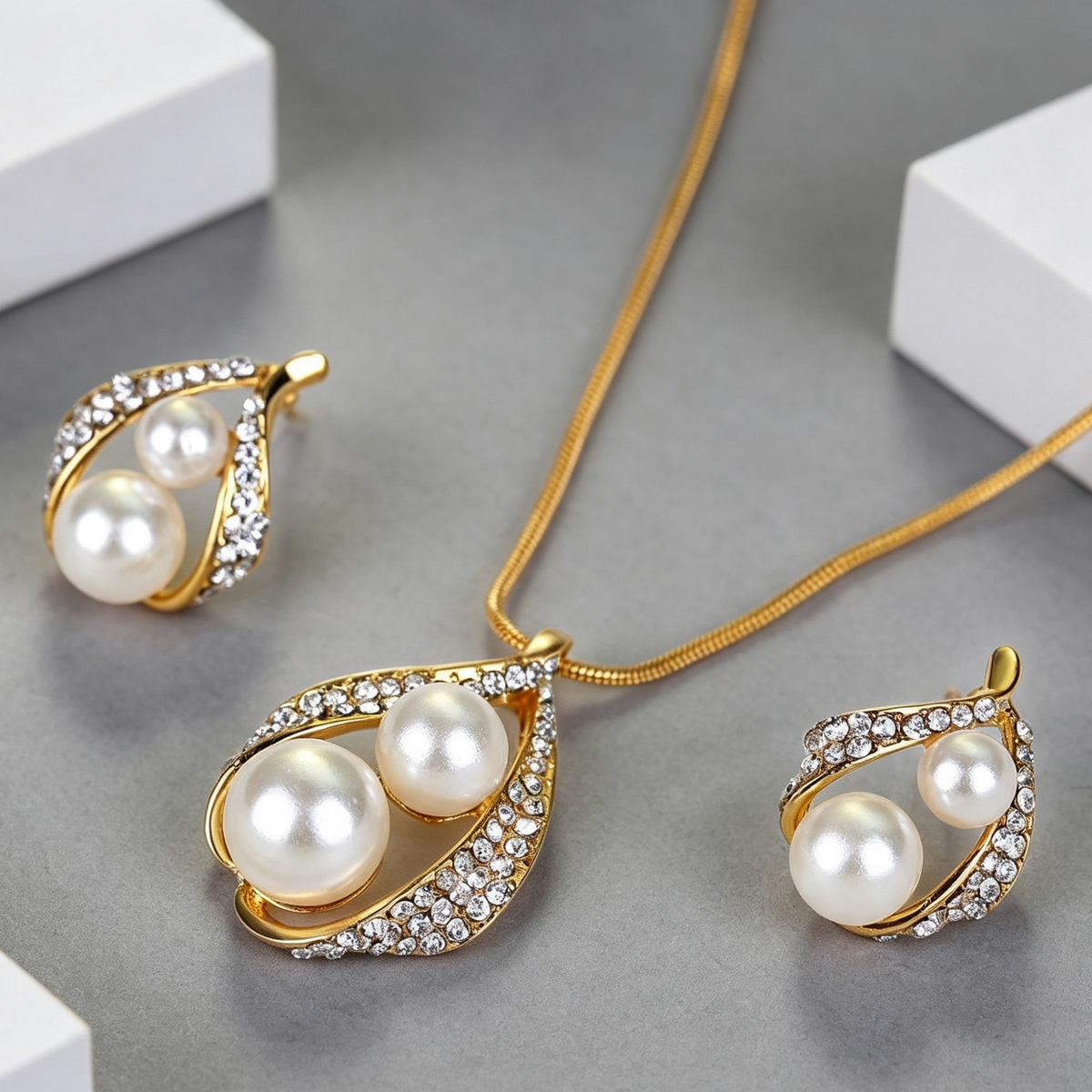 Three-piece Set Of Earrings Necklaces  Rings  And Pearls