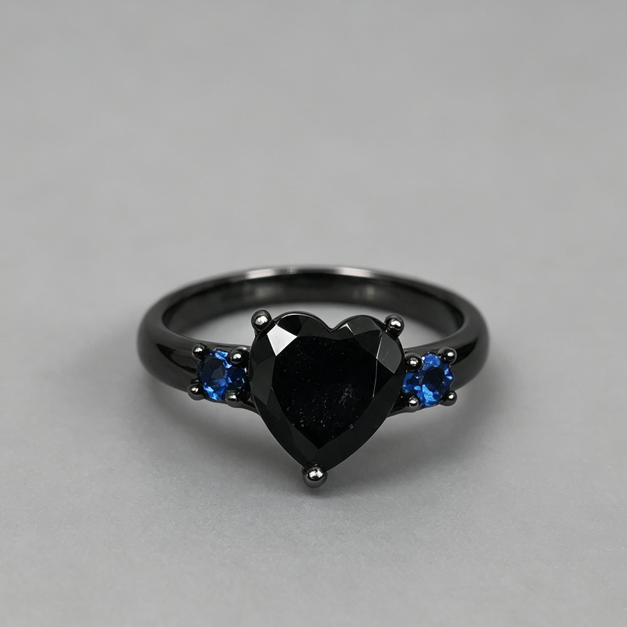New European and American love shaped ring plated 925 silver black gold black gun color ring engagement jewelry