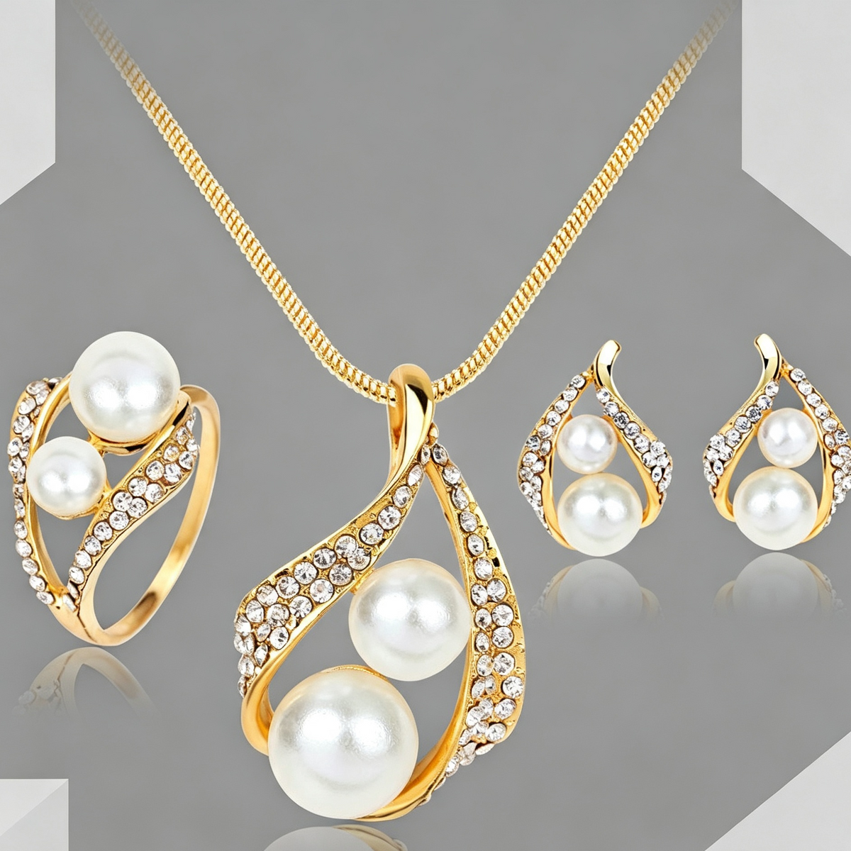 Three-piece Set Of Earrings Necklaces  Rings  And Pearls