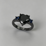 New European and American love shaped ring plated 925 silver black gold black gun color ring engagement jewelry