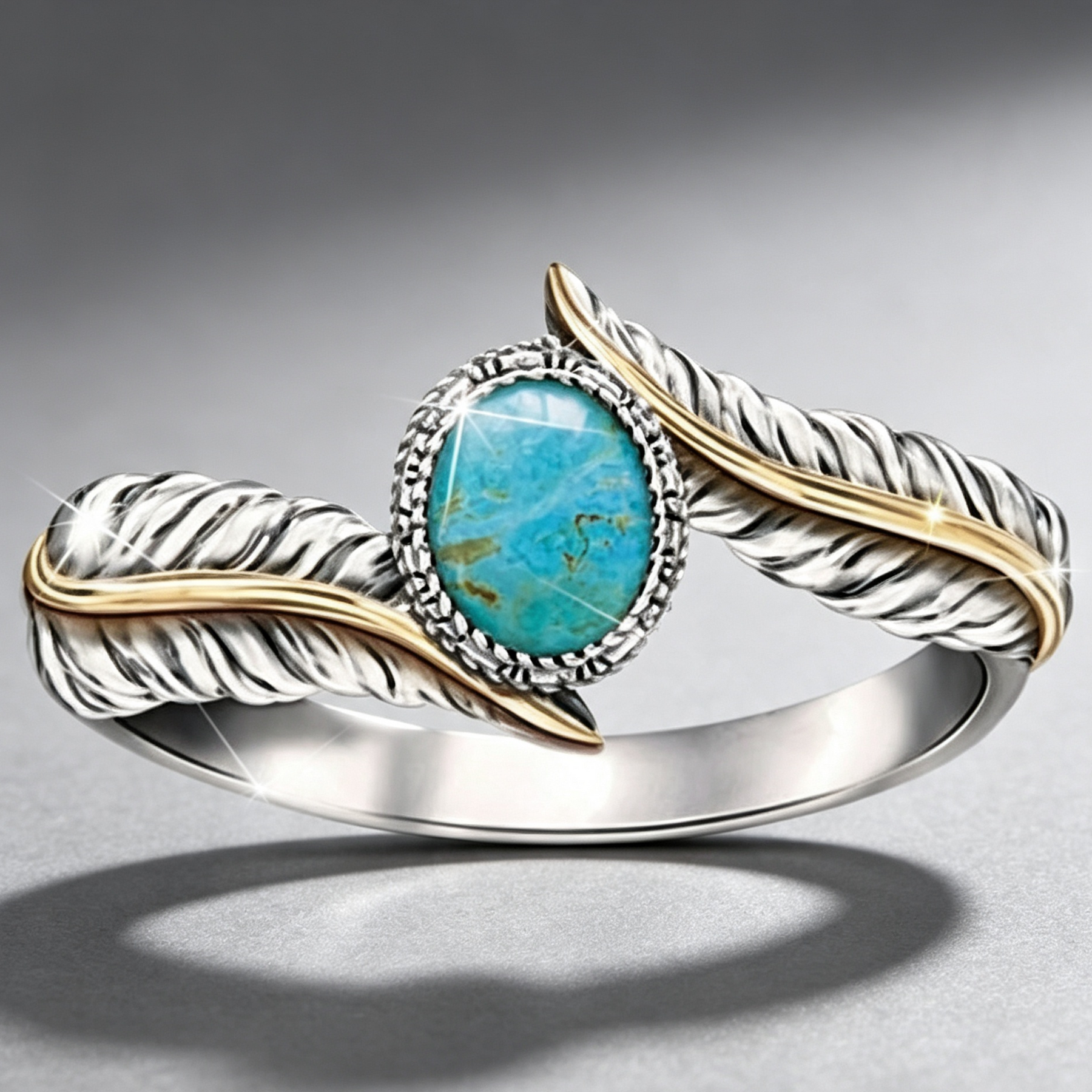 Zhen Rong wish hot selling new products, European and American extravagant inlaid Green Turquoise feather ring color ring party engagement ring