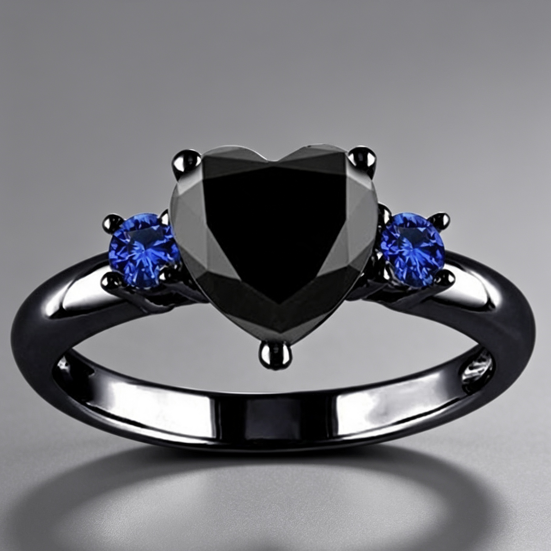 New European and American love shaped ring plated 925 silver black gold black gun color ring engagement jewelry
