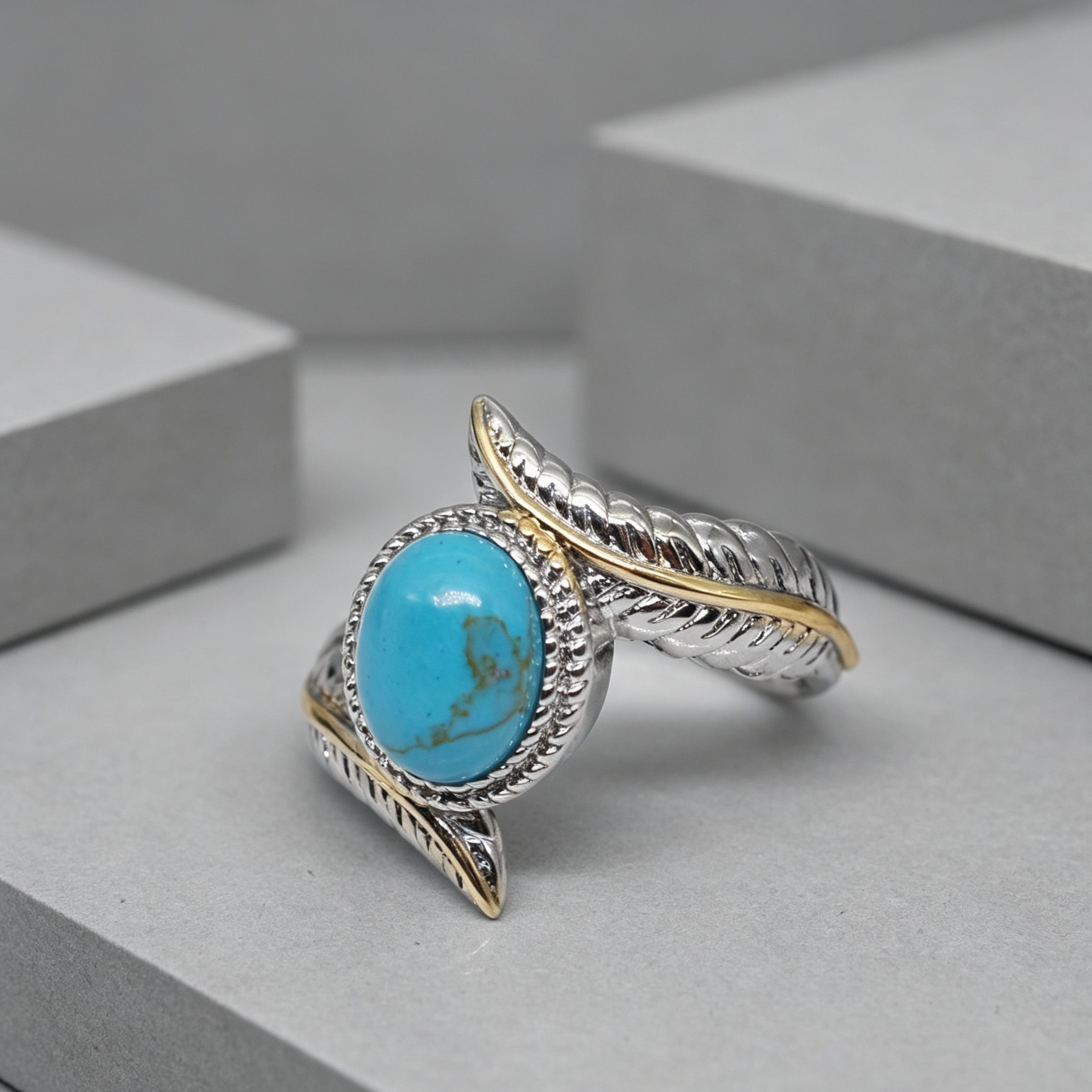Zhen Rong wish hot selling new products, European and American extravagant inlaid Green Turquoise feather ring color ring party engagement ring