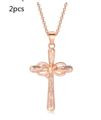 Faith Cross Rose Gold Flower Lucky 8 Charm Pendant Necklace