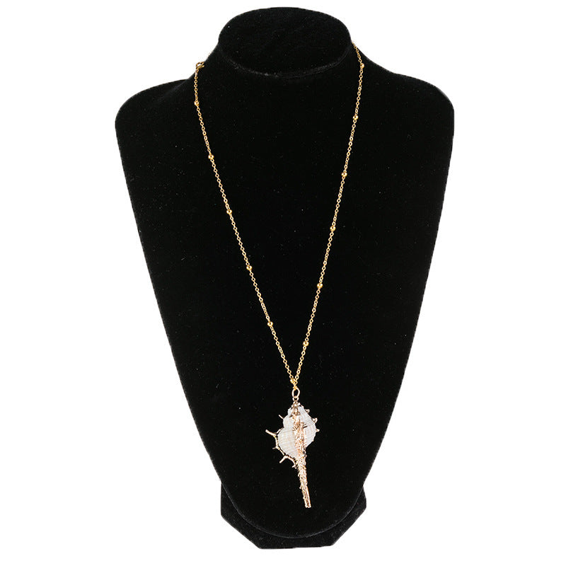 Gold Rim Ocean Style Conch Sea Shell Necklace