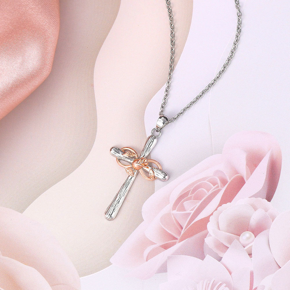 Faith Cross Rose Gold Flower Lucky 8 Charm Pendant Necklace
