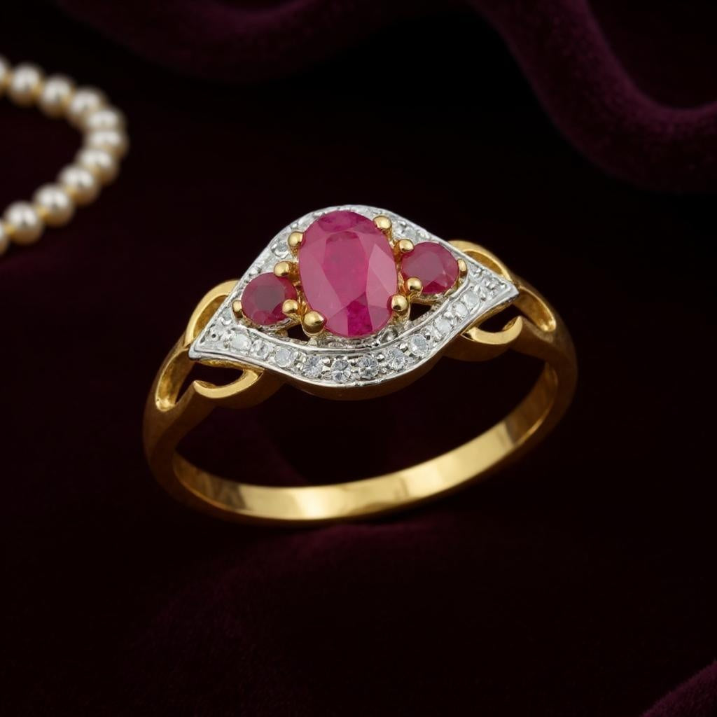 Gorgeous Ladies Sterling Silver Ruby with Diamond Size 7 Designer Ring