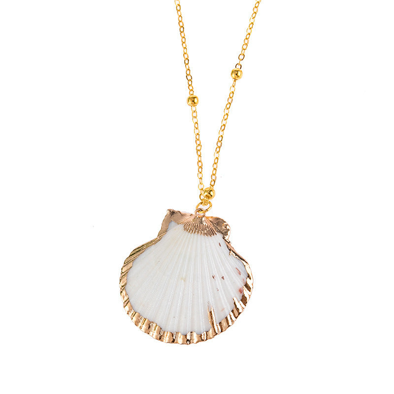Gold Rim Ocean Style Conch Sea Shell Necklace